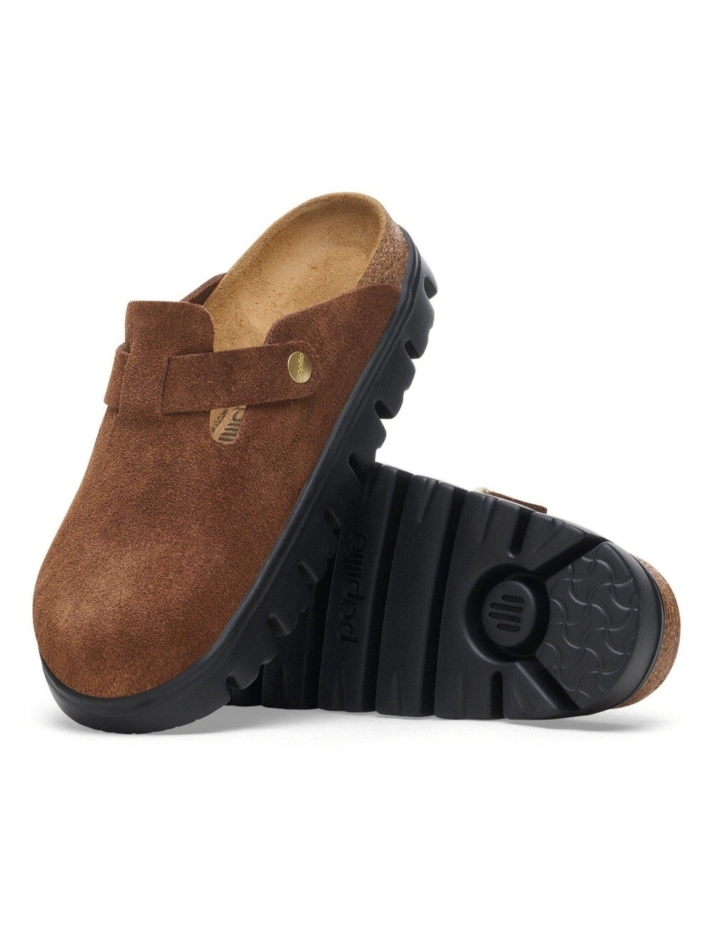 Birkenstock Boston Chunky Suede Slip-On Clog with Buckle in Dark Tea/Black - Picture 9 of 12